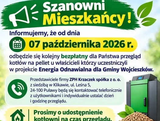 Bezpłatny przegląd kotłów na pellet w Gminie Wojcieszków – od 7 października
