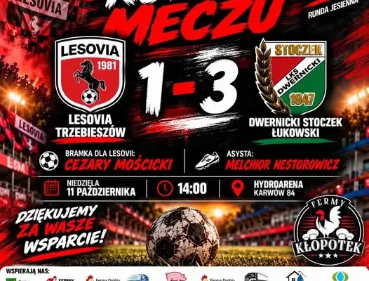 Lesovia Trzebieszów przegrywa mecz na szczycie z Dwernickim Stoczkiem Łukowskim 1:3