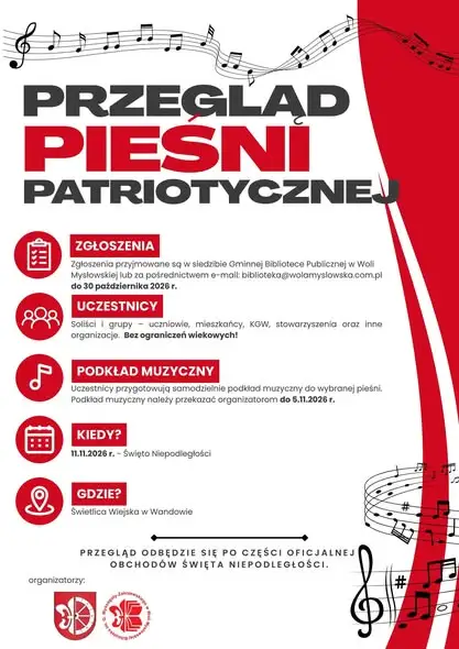 Przegląd Pieśni Patriotycznej w Gminie Wola Mysłowska – zaproszenie do udziału