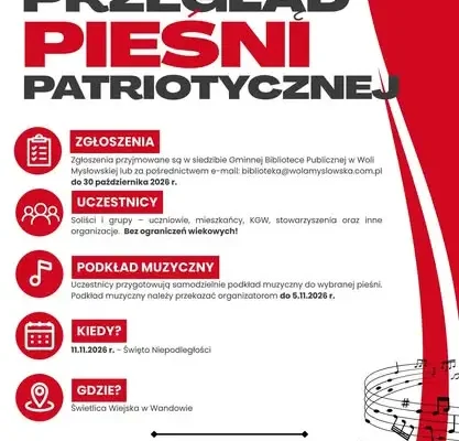 Przegląd Pieśni Patriotycznej w Gminie Wola Mysłowska – zaproszenie do udziału