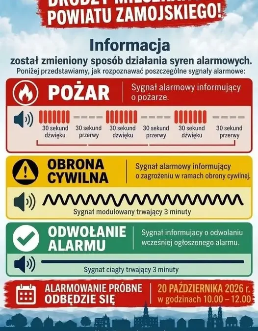 Test syren alarmowych w gminie Adamów – 20 października 2026 r.